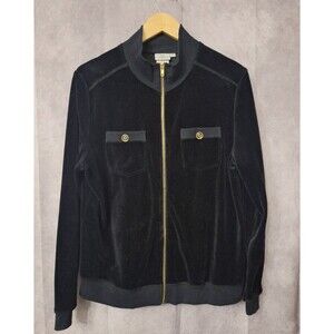 Hot Cotton Velvet Velour Track Jacket Womens M Zip Athleisure Classic Sporty